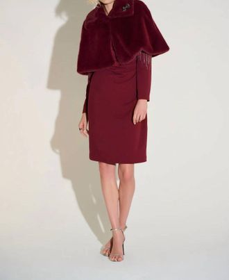 Joseph Ribkoff Faux Fur Cropped Cape Jacket In Merlot