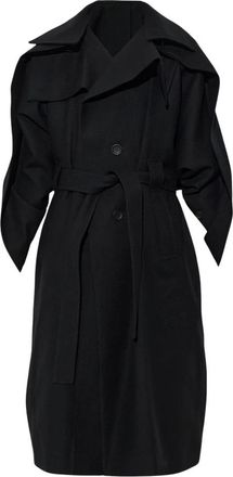 Issey Miyake Woljas met ceintuur - Dames - Jas met riem - Zwart - M - Wol - Jassen