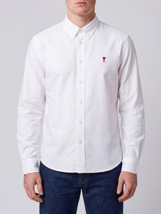 Ami Camicia in popeline di cotone con colletto button-down e logo