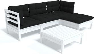 vidaXL Vidaxl - Muebles De Jard&iacute;n 5 Pzas Con Cojines Blanco Madera De Pino