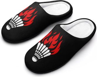 Generic Badminton Flaming Funny Mens Cotton Slippers Soft Non-Slip Rubber Sole House Slipper Indoor Outdoor
