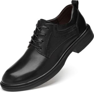 Generic Formal Oxford Shoes for Men Lace Up Round Toe Derby Shoes Top Layer Cowhide Low Top Non Slip Anti-Slip Block Heel Wedding(Black,10.5 UK)