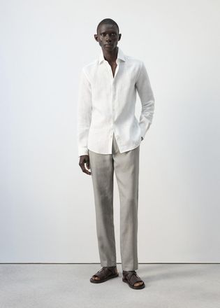 Mango Pantaloni 100% lino slim fit grigio chiaro vigor&eacute; - Uomo - 44 - MANGO MAN