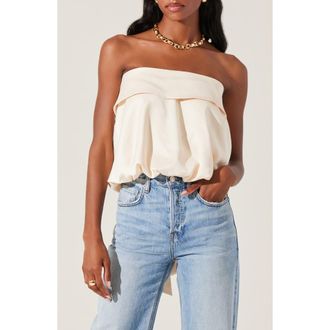 ASTR the Label Khloe Strapless Bow Bubble Hem Top in Champagne at Nordstrom Rack, Size X-Small