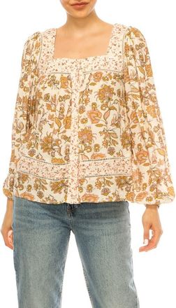 A Collective Story Mixed Print Lace Trim Top in Natural at Nordstrom, Size X-Large