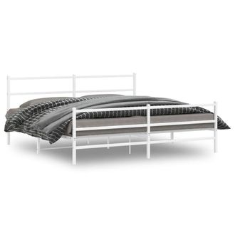 Berkfield Home Metal Bed Frame without Mattress with Footboard&not;White 183x213cm in White | Size: 183x213 cm
