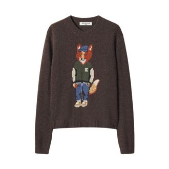 Maison Kitsun&eacute; Jersey de Lana con Zorro Intarsia Vestido - Knitwear - Mujer - Marr&oacute;n - XS