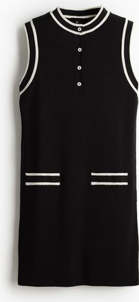 H&M Kleid aus Rippstrick mit Knopfleiste - Schwarz