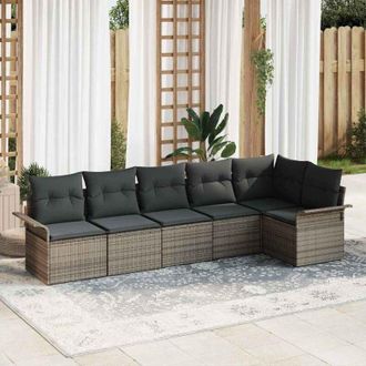 vidaXL Vidaxl - Conjunto De Sof&aacute; De Jard&iacute;n Con Coj&iacute;n 6 Pcs Gris Polirat&aacute;n