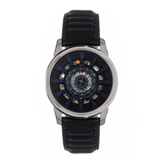 Reign Mens Monterey Skeletonized Leather-Band Watch - Black Stainless Steel - One Size