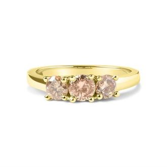 House of Brilliance 10K Yellow Gold 1.00 Cttw Champagne Diamond 3-Stone Band Ring at Nordstrom, Size 8