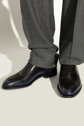 Ferragamo Leather Shoes Angiolo, Mens, Navy Blue