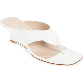 Stuart Weitzman Vinnie 50 Wedge Thong Sandal in Blanco White at Nordstrom, Size 10.5