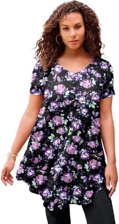 Roaman's Plus Size Ultra Drape V Neck Swing Tunic Top in Purple Falling Floral at Nordstrom, Size 16