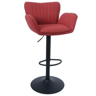 Hhg Taburete De Bar Hhg-098, Silla Giratoria De Bar, Con Reposabrazos Y Reposapi&eacute;s Giratorio, Tela/tejido, Hierro, Mvg, Rojo, Base Negra