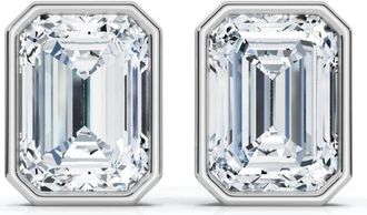 Pompeii3 2Ct TW Emerald Cut Bezel Diamond Studs 14k Gold Lab Grown Earrings