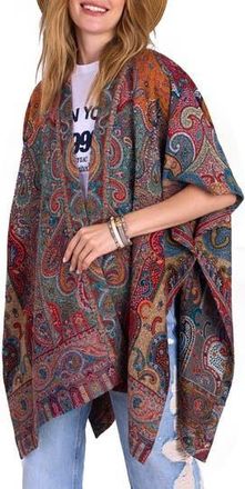 Saachi Drape Poncho in Burgundy Multi at Nordstrom Rack