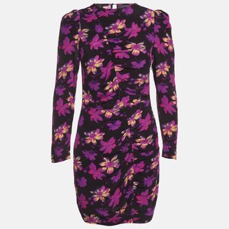 Maje Black & Purple Floral Printed Crepe Mini Dress