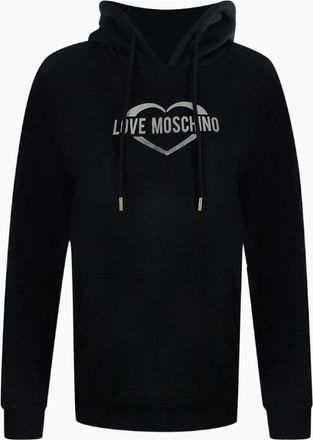 Love Moschino Womens Love Moschino Silver Large Heart Logo Black Hoodie - Size: 18/16