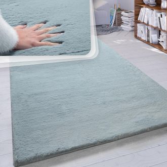 Paco Home Paco Home - Alfombra Pelo Largo Sal&oacute;n Sint&eacute;tica Suave Monocolor Diferentes Colores Y Tama&ntilde;os Turquesa, 200 Cm Cuadrado