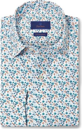 David Donahue Performance Floral Print Sport Shirt in White/Multi at Nordstrom Rack, Size Xx-Large