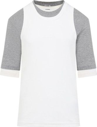 Jil Sander Kit Ss Grey And White Cotton T-Shirt