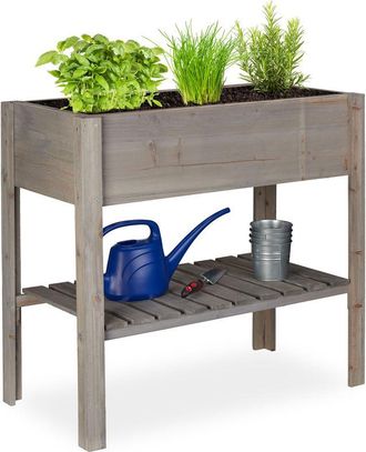 Relaxdays Relaxdays - Huerto Urbano De Madera, Con Estante, Macetero Rectangular, 80 X 88 X 43,5 Cm, Gris