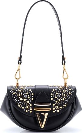 Versace Virtus Convertible Flap Shoulder Bag Embellished Leather Small