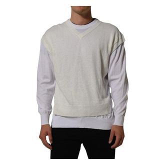 Dolce & Gabbana Crewneck Layered Pullover Jumper - male - Dolce & Gabbana - Sleeveless Jumpers - White - M - Knitwear