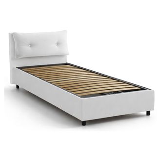Talamo Italia Dmora - Cama Individual Diovin, Cama Contenedor Con Tapizado En Ecopiel, 100% Made In Italy, Apertura Frontal, Adecuado Para Colch&oacute;n 80x190 Cm, Blanco