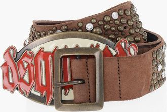 Dsquared2 Cintura in Pelle Impreziosita da Borchie e Cristalli con Doppia Fibbia 40mm Dsquared2