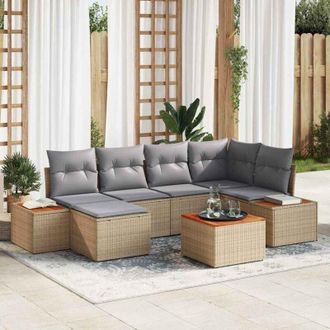 vidaXL Vidaxl - Conjunto De Sof&aacute; De Jard&iacute;n Con Coj&iacute;n 7 Pcs Beige Polirat&aacute;n