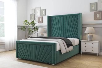 Comfort Beds Sunrise Plush Bed Frame - 50 Upholstered Wingback Headboard in Emerald | Size: Single