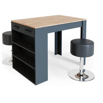 Vicco Tavolo bar con sgabelli Repose, Antracite/quercia dorata, 67 x 100 cm con 2 sgabelli da bar Vicco