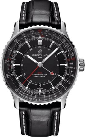 Breitling Navitimer Automatic 41 GMT Black Dial Leather Strap Mens Watch A32310251B1P1