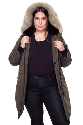 Alpine North LAURENTIAN PLUS SIZE - Vegan Down Long Parka Winter with Faux Fur Hood in Olive at Nordstrom, Size 1X