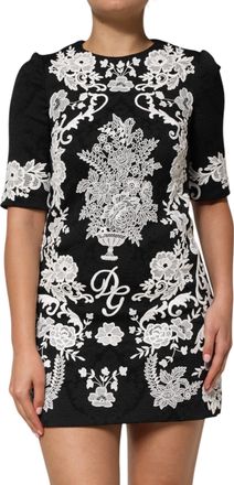 Dolce & Gabbana Womens Black Lace Trim Short Sleeves A-Line Dress