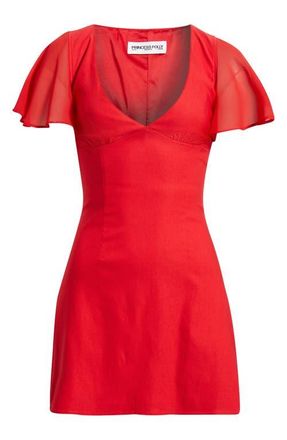 Princess Polly Florie Corset Chiffon Sleeve Minidress in Red at Nordstrom, Size 10
