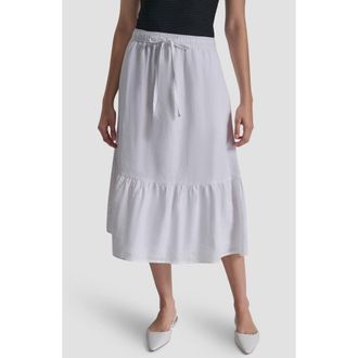 DKNY Drawstring Waist Linen Midi Skirt in White at Nordstrom, Size X-Small