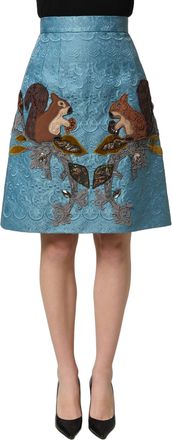 Dolce & Gabbana Womens Blue Jacquard Embroidered A-Line Skirt Cotton Polyester Silk