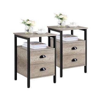Yaheetech Yaheetech - 2PCS Mesita de Noche Madera Vintage para Dormitorio Mesa Auxiliar Metal con 3 Cajones 40 x 40 x 61 cm Gris