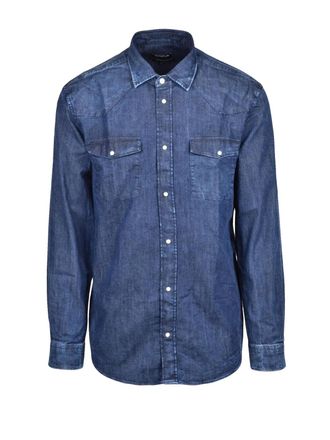 Dondup Structured Blue Cotton Stretch Shirt with Classic Denim Aesthetic