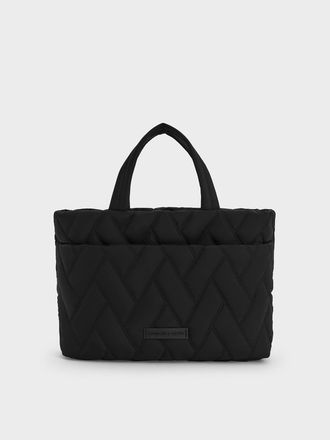 Charles & Keith Nylon Chevron Boxy Tote Bag