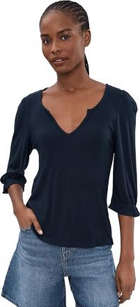 Liverpool L.A. Petite Elbow Sleeve Notch Knit T-Shirts Womens Clothing Dark Navy : PXL, Viscose