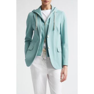Eleventy Laser Cut Cotton Blend Knit Jacket with Hooded Zip Inset in 175 Jade at Nordstrom, Size 00 Us