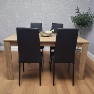 Kosy Koala Modern Oak Effect Dining Table Set With 4 Black Faux Leather Chairs Dining Room Furniture | Size: 140 cm x 80 cm