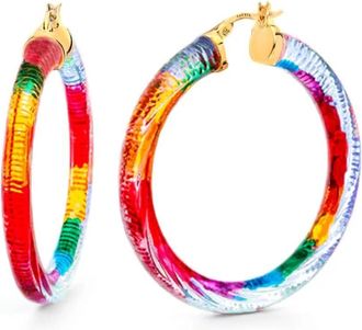 Gold & Honey Rainbow Painted Instyle Lucite Hoop Earrings In Blue