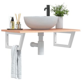Berkfield Home Basin Shelf Wall Mounted Steel & Solid Wood Oak in Brown