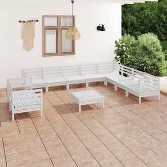 vidaXL Juego De Muebles De Jard&iacute;n 11 Piezas Madera Maciza Pino Blanco Vidaxl