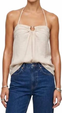 Naked Zebra Ruched Ring Front Halter Tank Top In Papyrus
